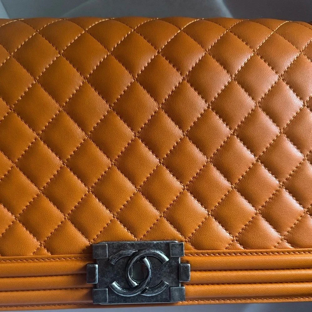 CHANEL Orange Quilted Leather Boy Crossbody Shoulder Boy Bag (Brand New)